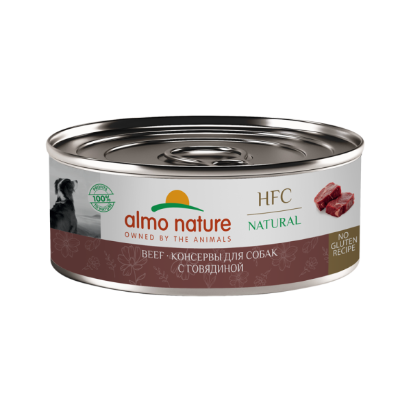 Almo Nature HFC Natural Beef влажный корм для взрослых собак и щенков с 3-х месяцев, с говядиной, в консервах - 100 г х 12 шт