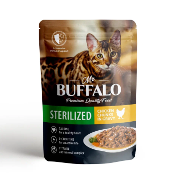 Mr.Buffalo Sterilised влажный корм для взрослых стерилизованных кошек с цыпленком в соусе, в паучах...