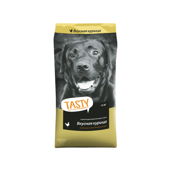 Tasty сухой корм для взрослых собак всех пород с курицей - 15 кг