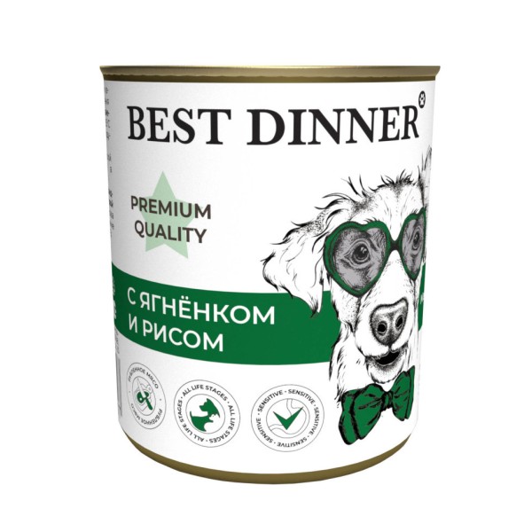 Best Dinner Premium консервы для собак с ягненком и рисом - 340 г х 6 шт