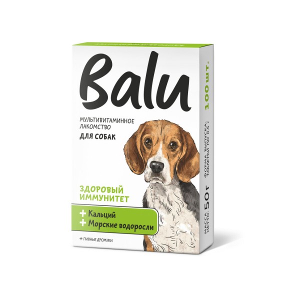 Балу мультивитаминное лакомство для собак, "Здоровый иммунитет" с кальцием и морскими водорослями - 100 таблеток