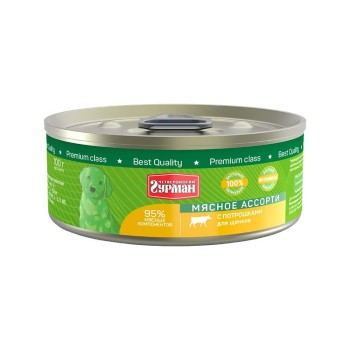 Четвероногий Гурман Мясное ассорти консервированный корм с потрошками для щенков - 100 г (24...