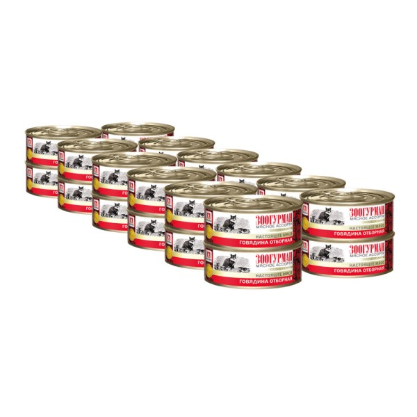 Зоогурман влажный корм для взрослых кошек, с говядиной, в консервах - 100 г х 24 шт