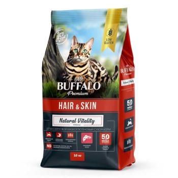 Mr.Buffalo Adult Hair & Skin сухой корм для взрослых кошек с чувствительной кожей, с...