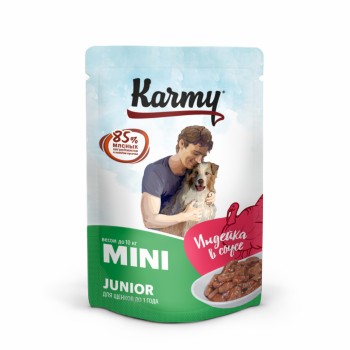 Karmy Mini Junior влажный корм для щенков мелких пород, индейка в соусе, в паучах...