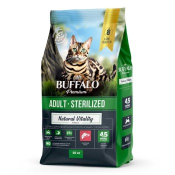 Mr.Buffalo Sterilized сухой корм для взрослых стерилизованных кошек, с лососем - 10 кг
