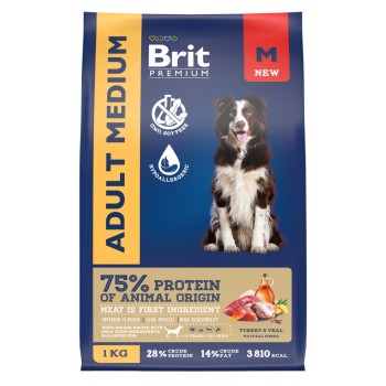 Brit Premium Dog Adult Medium сухой корм для взрослых собак средних пород (10-25 кг),...
