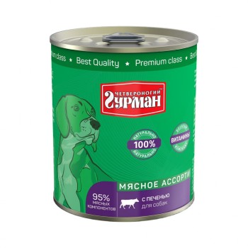 Четвероногий Гурман Мясное ассорти консервированный корм для собак с печенью - 340 г (12...