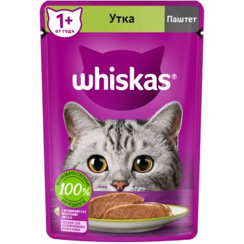 Whiskas влажный корм для взрослых кошек, паштет с уткой, в паучах - 75 г...
