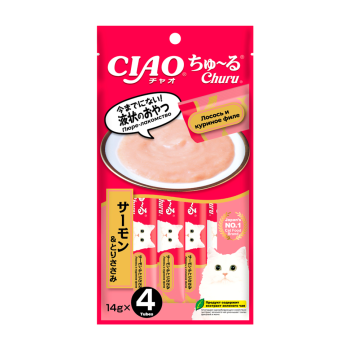 Inaba Ciao Churu лакомство-пюре для взрослых кошек с лососем и куриным филе - 14...