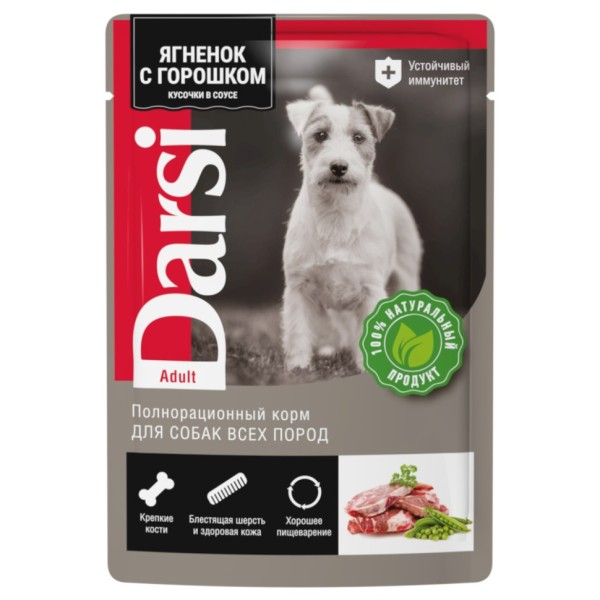 Darsi паучи для взрослых собак всех пород, с ягненком и зеленым горошком - 85 г х 32 шт