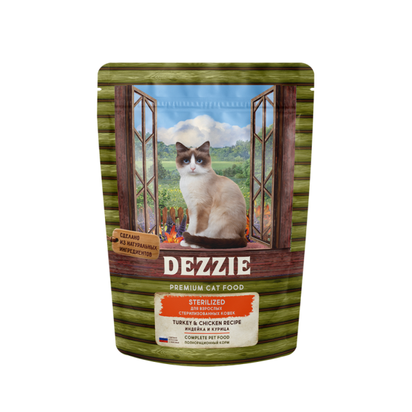 Dezzie Sterilized Cat сухой корм для взрослых стерилизованных кошек с курицей и индейкой - 400 г