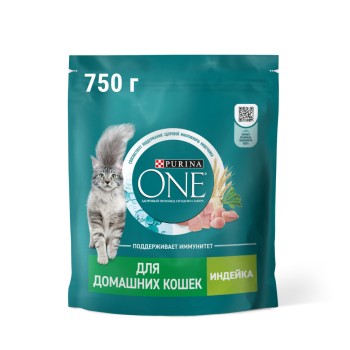 Purina One сухой корм для домашних кошек с индейкой и цельными злаками - 750...