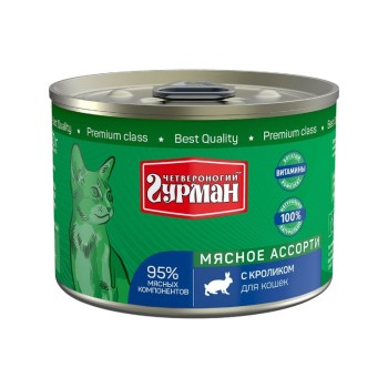 Четвероногий Гурман Мясное ассорти для кошек с кроликом - 190 г (12 шт)