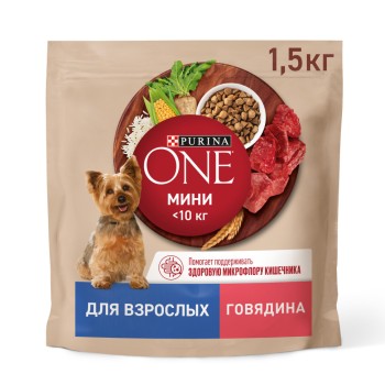 Purina ONE Мини сухой корм для собак мелких пород с говядиной и рисом -...