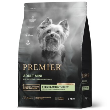 Premier Dog Lamb & Turkey Adult Mini сухой корм для собак мелких пород, свежее...