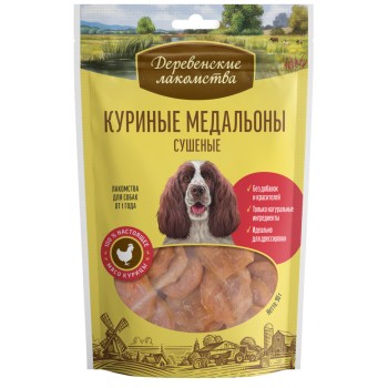 Деревенские лакомства 100 % Мяса Куриные медальоны сушеные для собак - 90 г