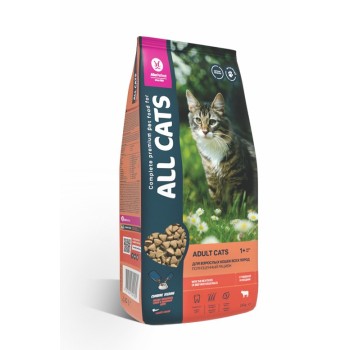 ALL CATS сухой корм для взрослых кошек с говядиной и овощами - 2,4 кг