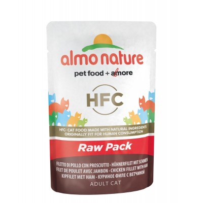 Паучи 75% мяса для кошек "куриное филе с ветчиной" Almo Nature Classic Raw Pack Chicken Fillet with Ham 55 г
