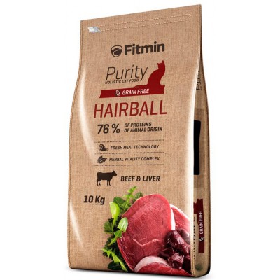 Безерновой корм для вывода шерсти у кошек с говядиной Fitmin Purity Hairball 10 кг