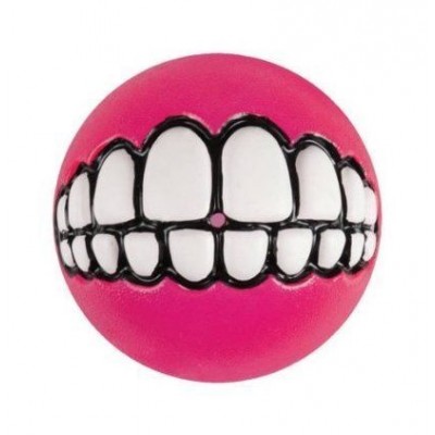 Игрушка мяч с принтом зубы и отверстием для лакомств, средний Rogz Grinz розовый