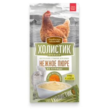 Деревенские лакомства Холистик Премьер лакомство для кошек, нежное пюре из курицы с икрой летучей...