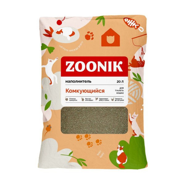 ZOONIK наполнитель комкующийся бентонитовый для кошачьего туалета - 20 л