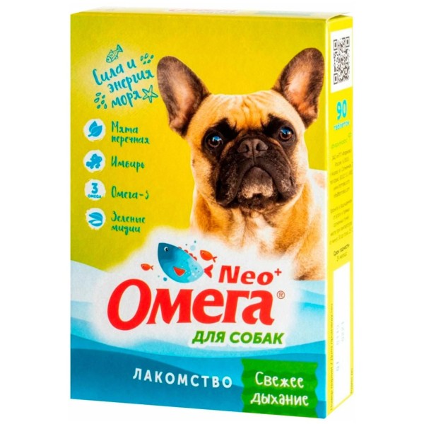 Омега Neo+ Свежее Дыхание витаминизированное лакомство для собак, с мятой и имбирем - 90 таблеток