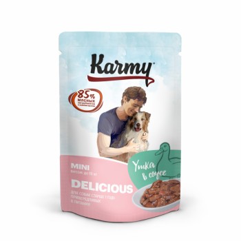 Karmy Delicious Mini влажный корм для собак мелких пород привередливых в питании, утка в...