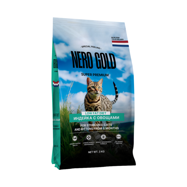 Nero Gold Super Premium сухой корм для стерилизованных кошек и котят с мясом индейки и овощами - 3 кг