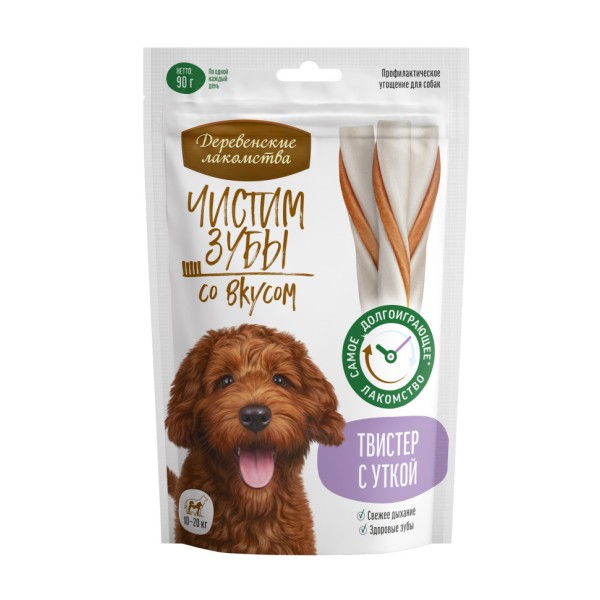 Деревенские лакомства Чистим зубы твистер для собак с уткой - 90 г