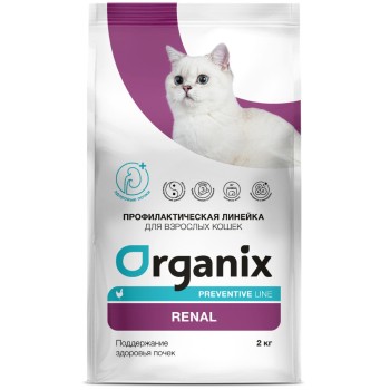 Organix Renal сухой диетический корм для взрослых кошек при заболеваниях почек, с курицей -...