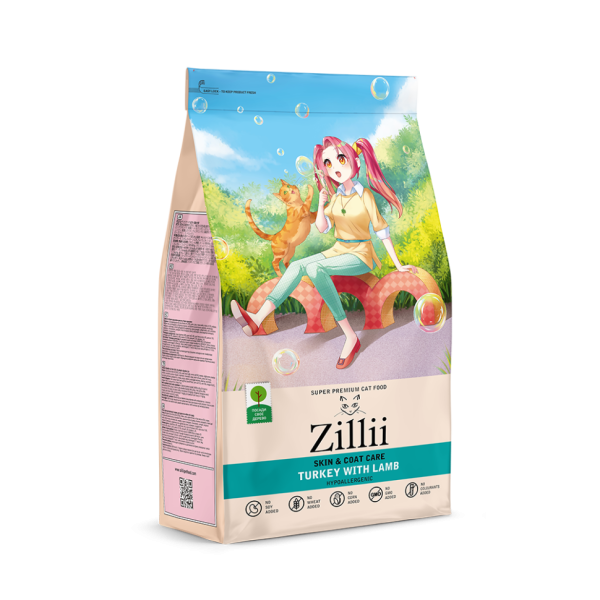 Zillii Skin & Coat Care Для взрослых кошек поддержка здоровья кожи и шерсти с индейкой и ягненком - 400 г