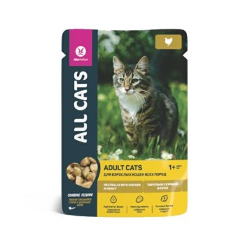 ALL CATS влажный корм для взрослых кошек тефтельки с курицей в соусе, в паучах...