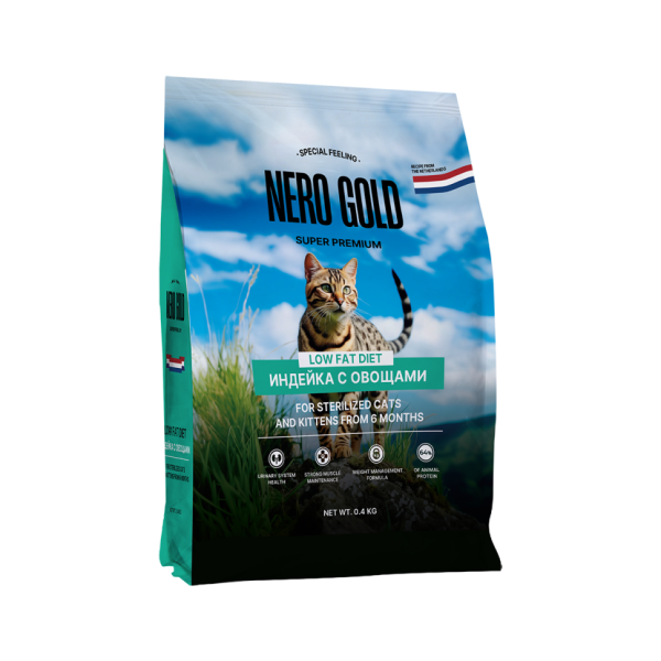 Nero Gold Super Premium сухой корм для стерилизованных кошек и котят с мясом индейки и овощами - 400 г