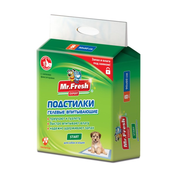 Mr.Fresh Expert Start подстилки-пеленки для приучения к туалету кошек и собак, 90 х 60 см - 8 шт
