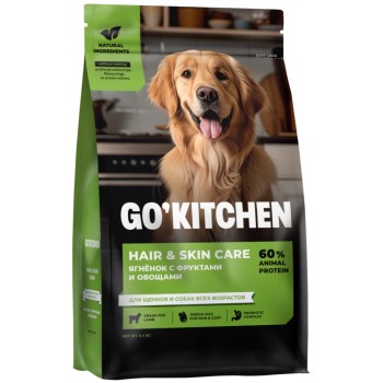 Go' Kitchen HAIR+SKIN Care сухой корм для щенков и собак, с ягненком, фрутками и...