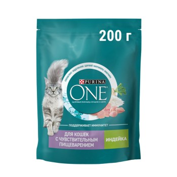 Purina One сухой корм для взрослых кошек с чувствительным пищеварением с индейкой и рисом...