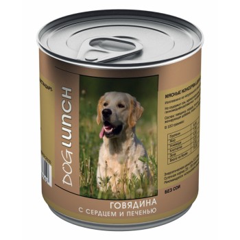 Dog Lunch влажный корм для взрослых собак с говядиной, сердцем и печенью в желе,...