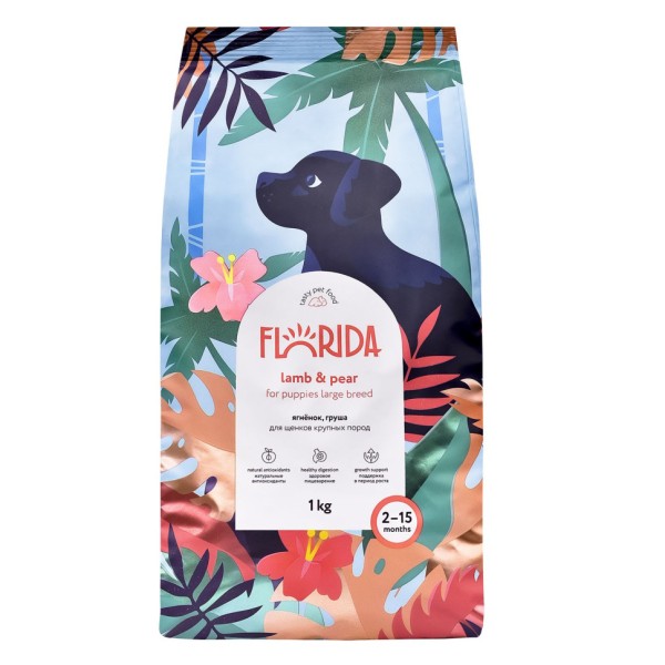 Florida сухой корм для щенков крупных пород с ягненком и грушей - 1 кг