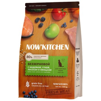 NOW' Kitchen сухой беззерновой корм для взрослых кошек, со свежей индейкой, уткой, лососем и...