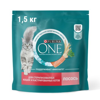 Purina One сухой корм для стерилизованных кошек и кастрированных котов с лососем и пшеницей...