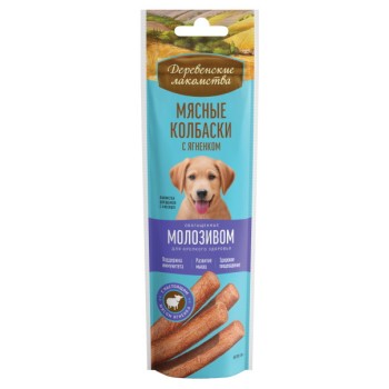 Деревенские лакомства мясные колбаски для щенков с 4 месяцев с ягненком, обогащенные молозивом -...