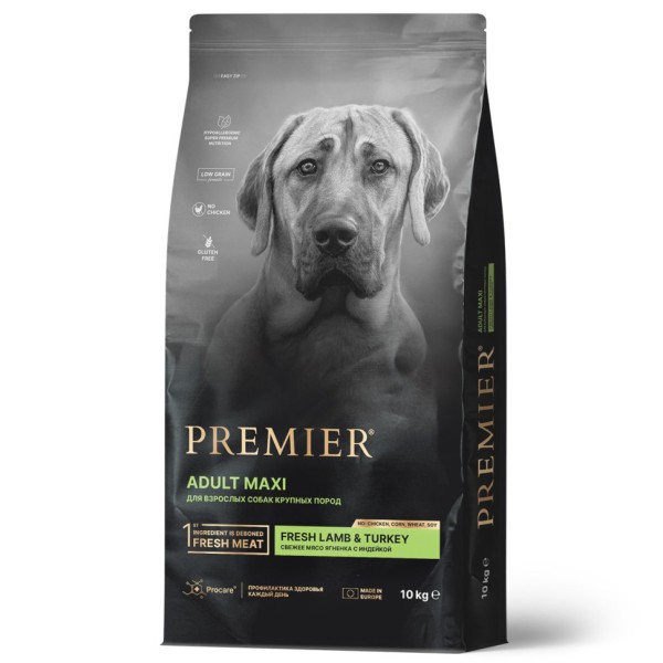 Premier Dog Lamb & Turkey Adult Maxi сухой корм для собак крупных пород, свежее мясо ягненка с индейкой - 10 кг