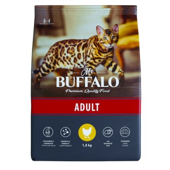 Mr.Buffalo Adult полнорационный сухой корм для взрослых котов и кошек с курицей - 1,8...