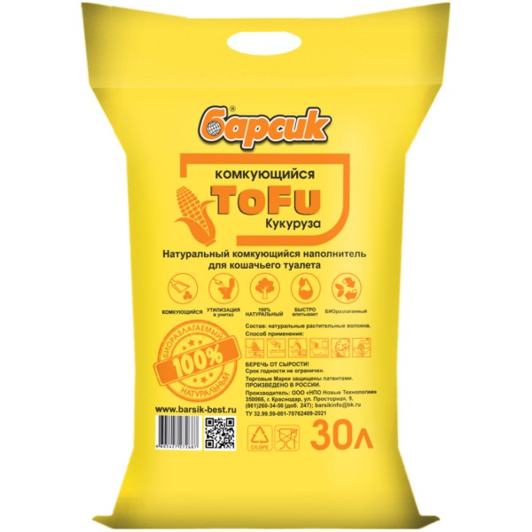 Барсик ToFu наполнитель комкующийся кукурузный - 30 л