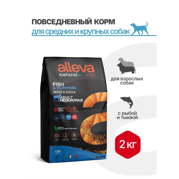Alleva Natural Adult Fish & Pumpkin Medium/Maxi сухой корм для взрослых собак средних и крупных пород с рыбой и тыквой 2 кг