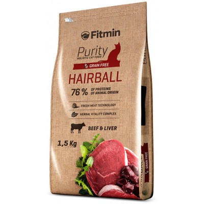 Безерновой корм для вывода шерсти у кошек с говядиной Fitmin Purity Hairball 1,5 кг