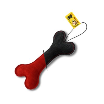 Игрушка для собак, натуральная кожа черно-красная велюр, этикетка флажок GoSi Кость черно-красная