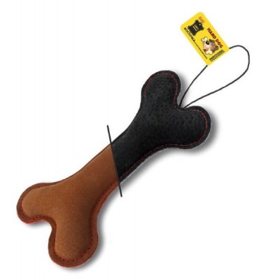 Игрушка для собак, натуральная кожа черно-коричневая, этикетка флажок GoSi Кость черно-коричневая